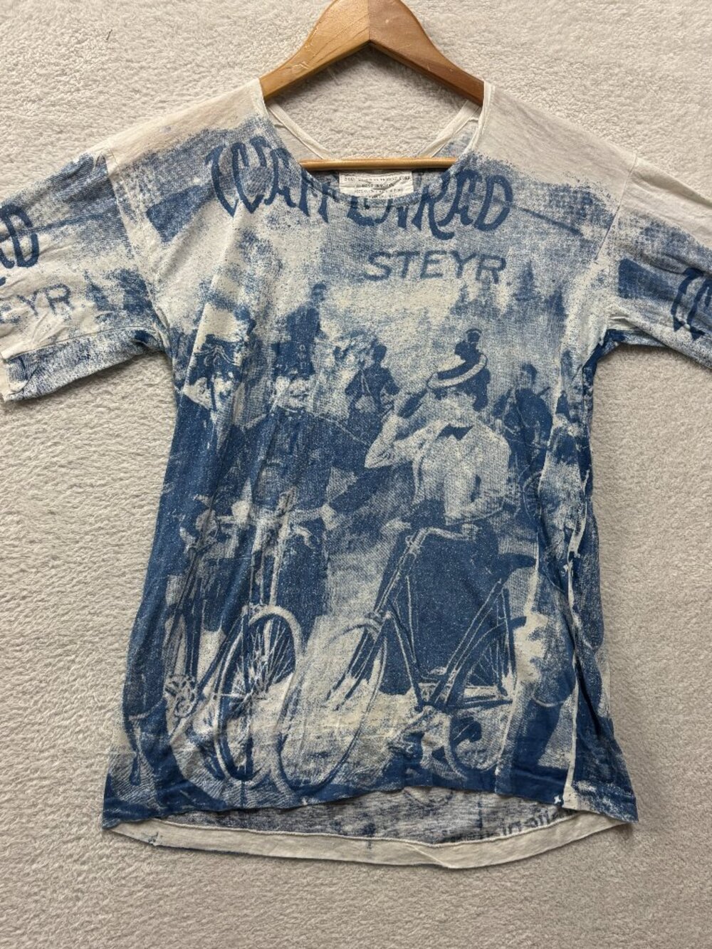 Vtg 70s Waffenrad Steyr All Over Print Shirt XL India Overseas Trading Bicycle